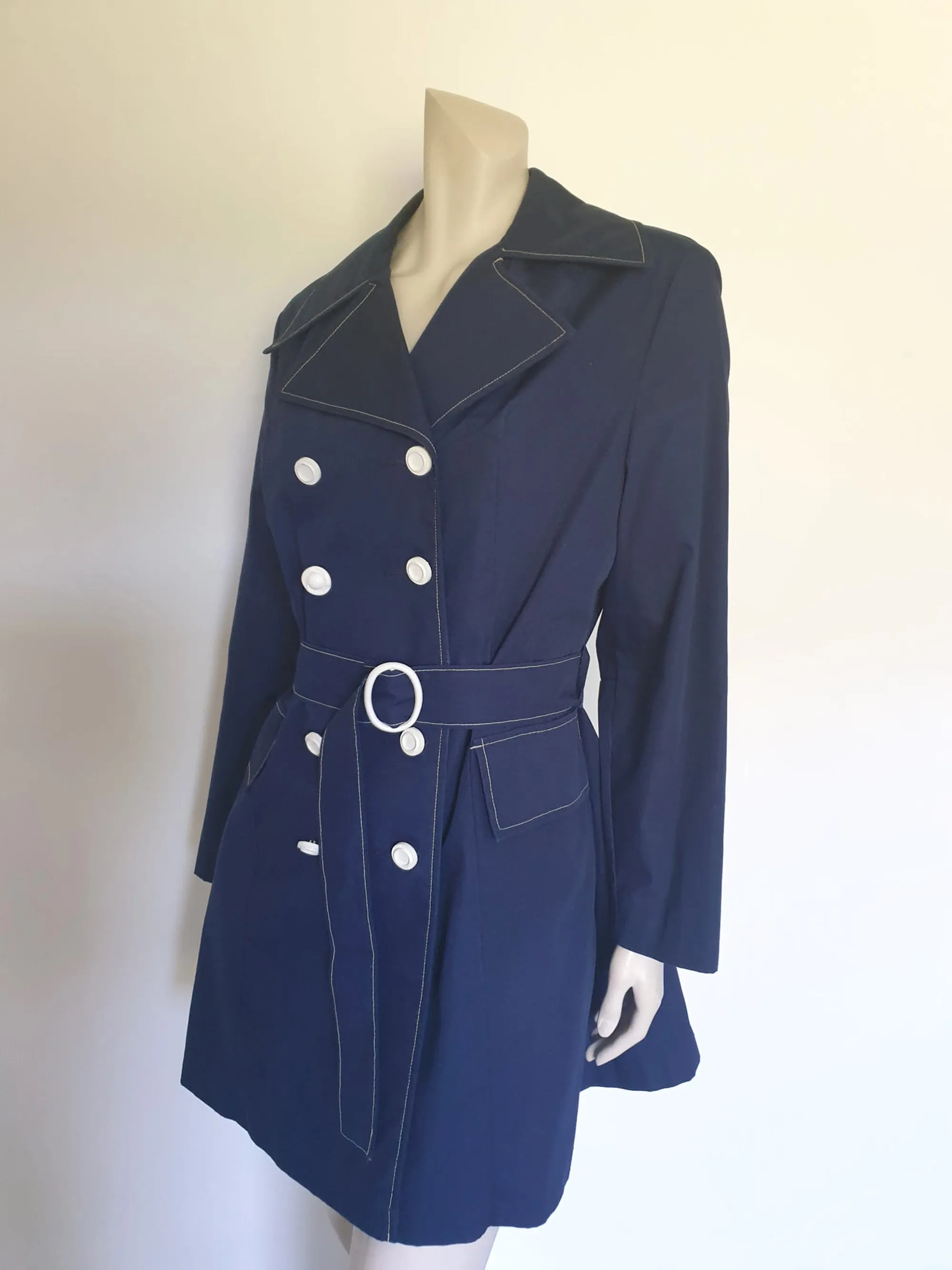 1970s Navy Blue Mini Raincoat - M