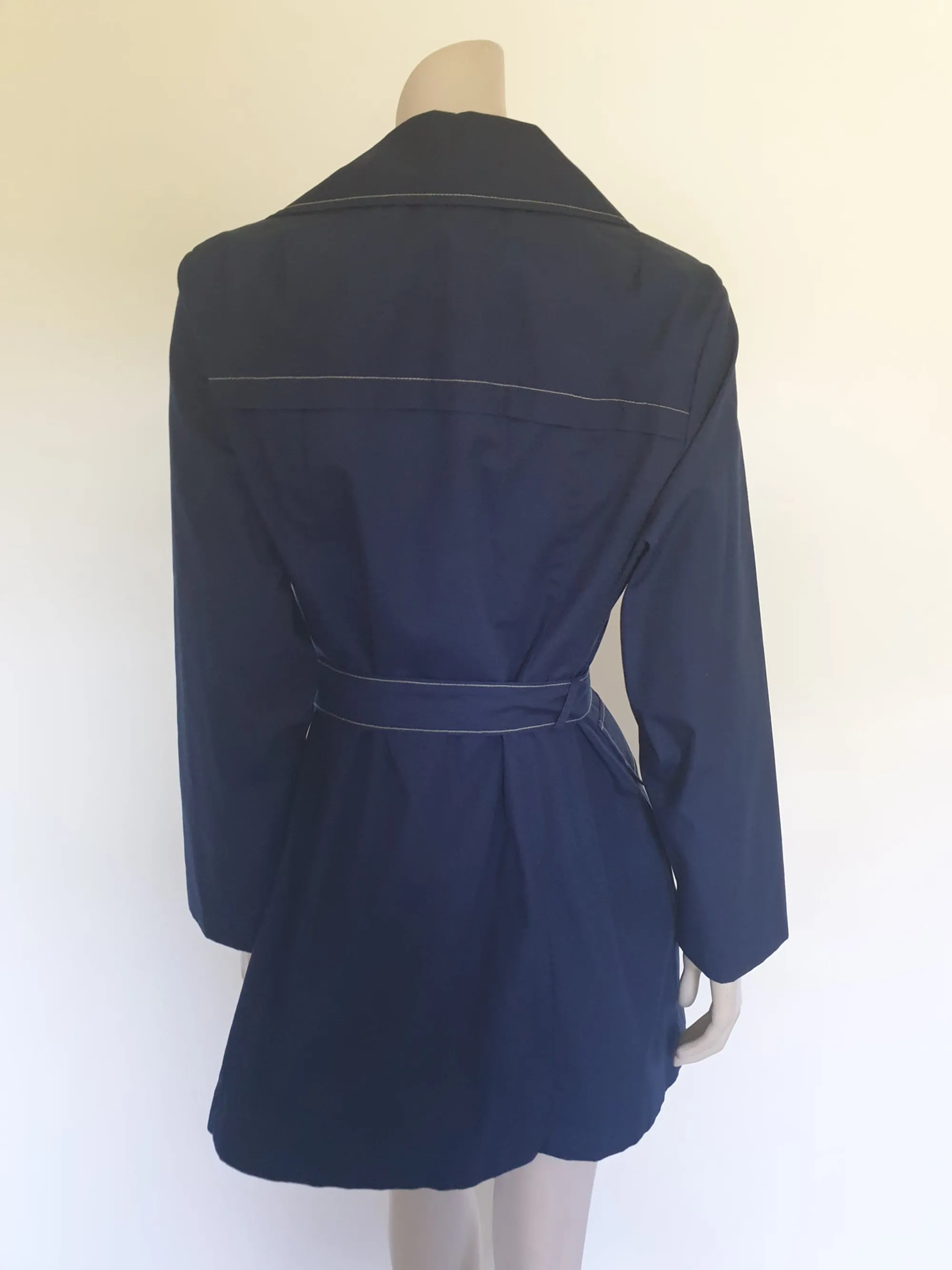 1970s Navy Blue Mini Raincoat - M