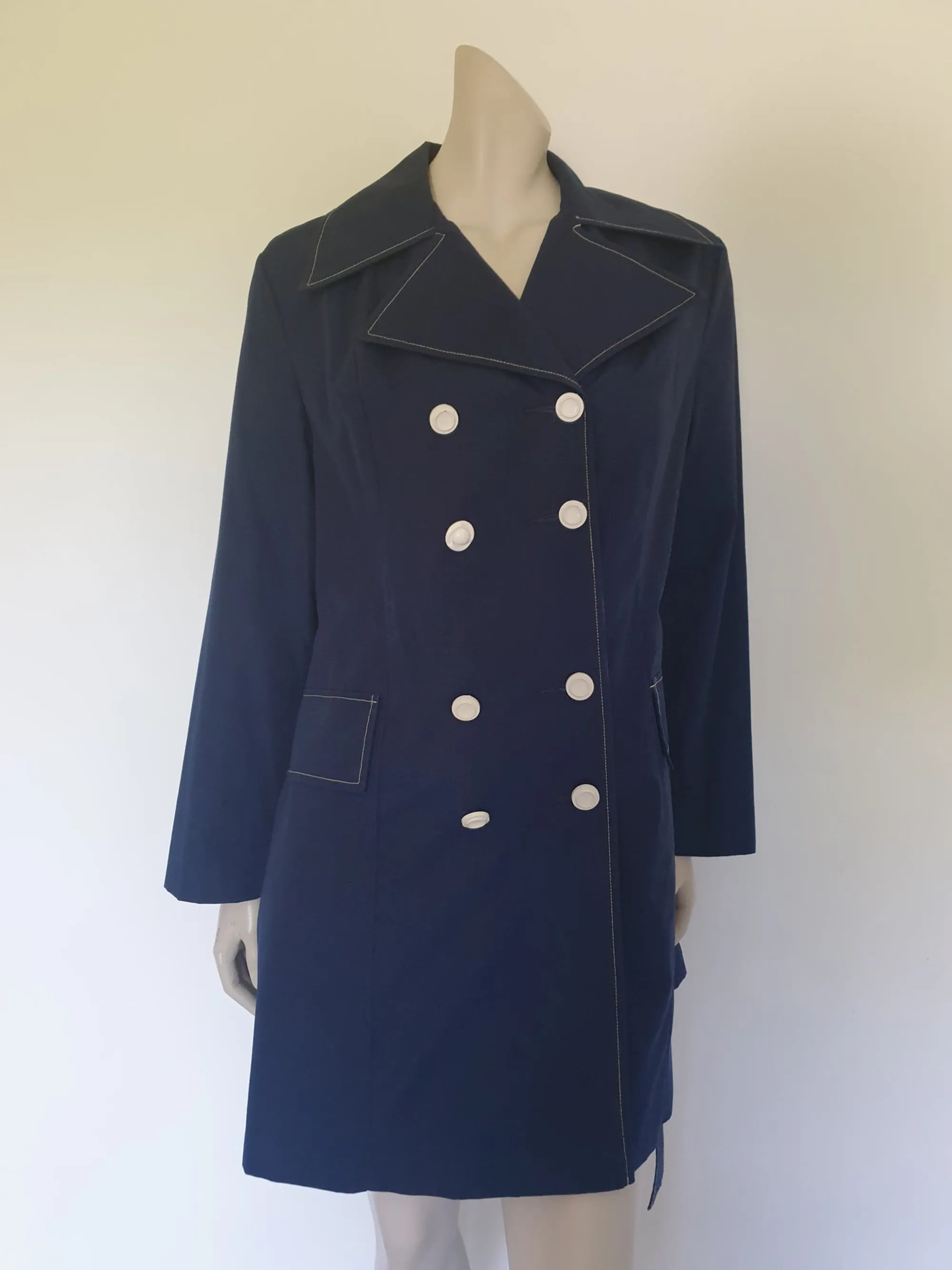 1970s Navy Blue Mini Raincoat - M