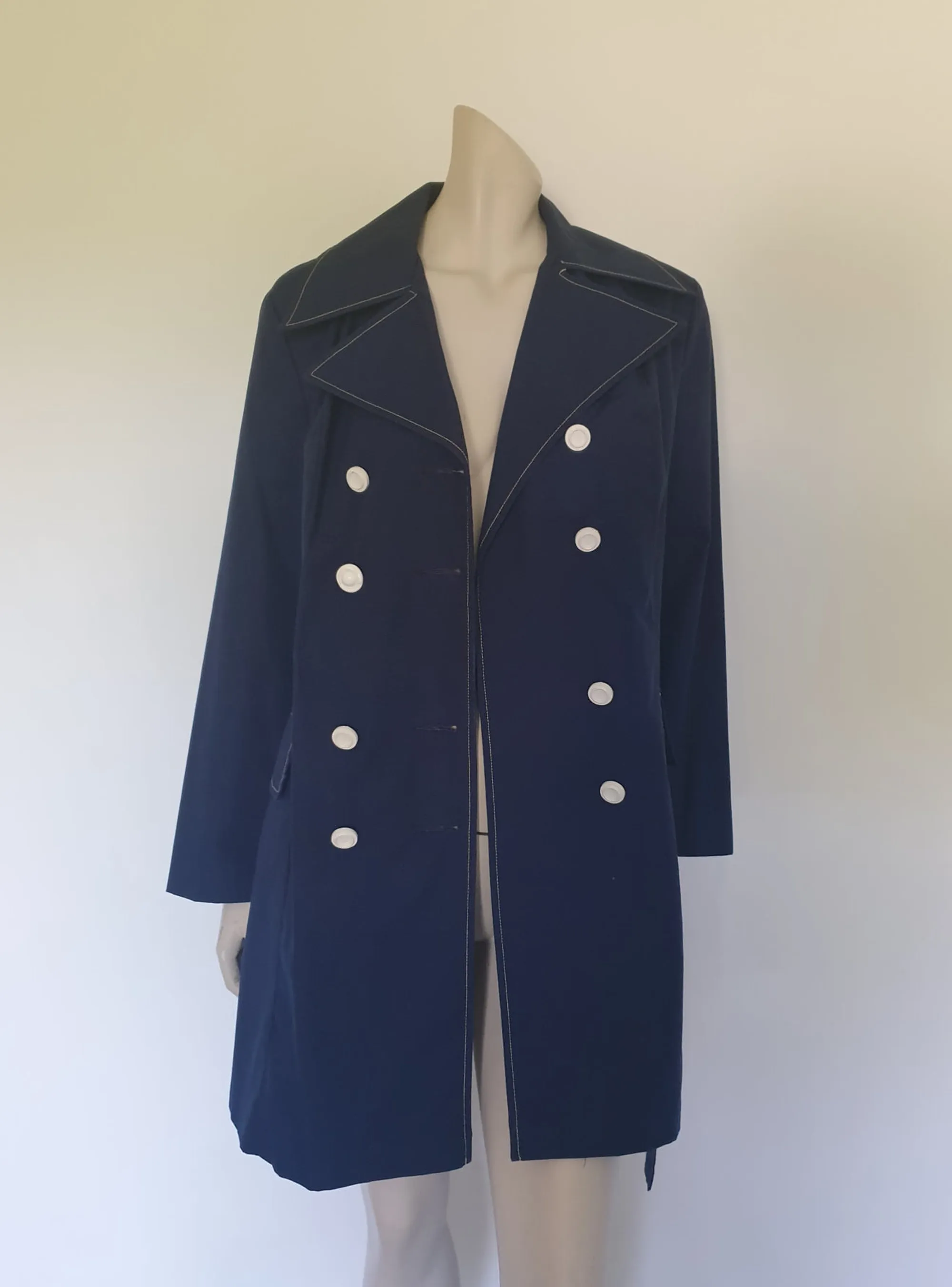 1970s Navy Blue Mini Raincoat - M