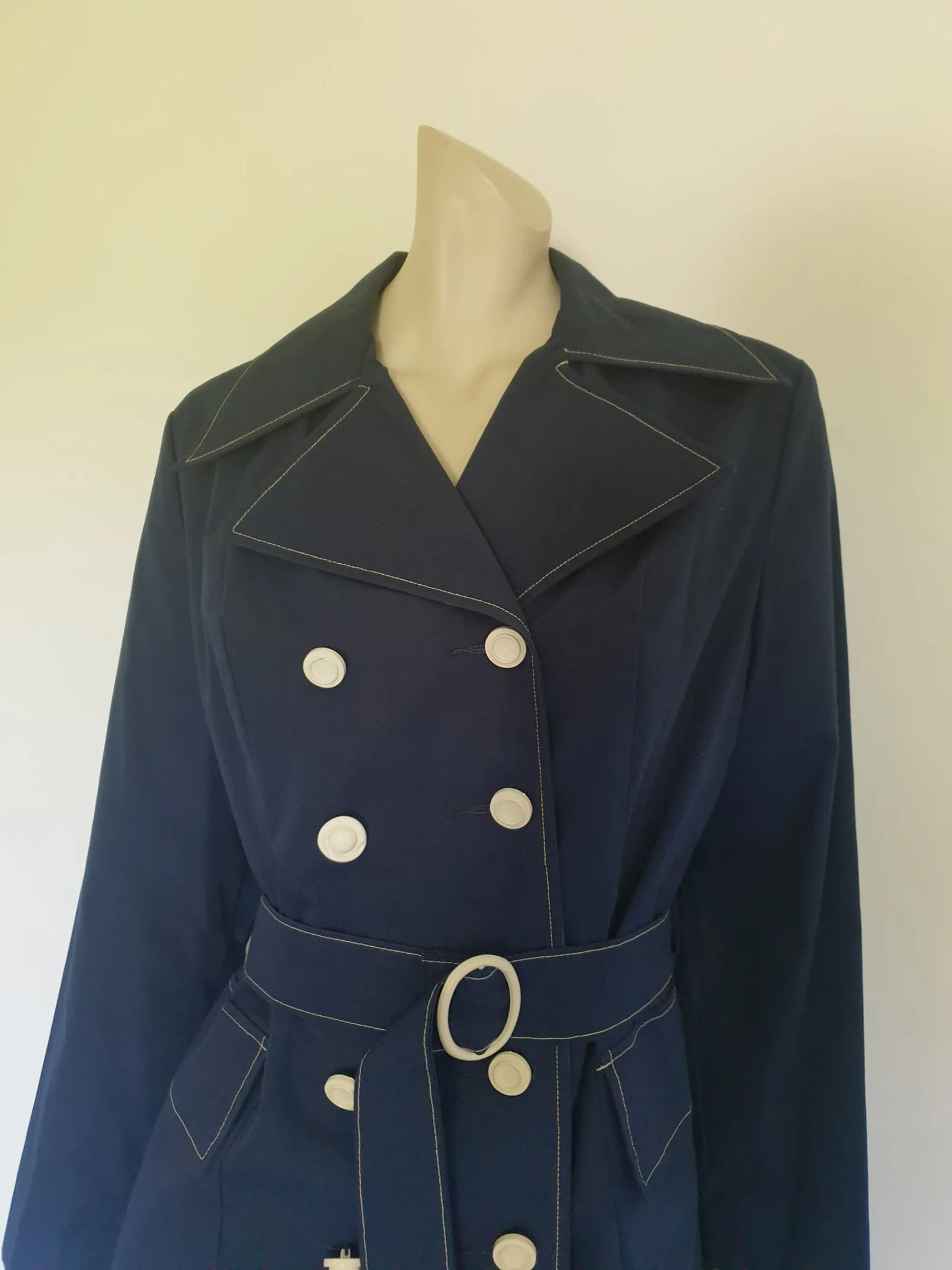1970s Navy Blue Mini Raincoat - M