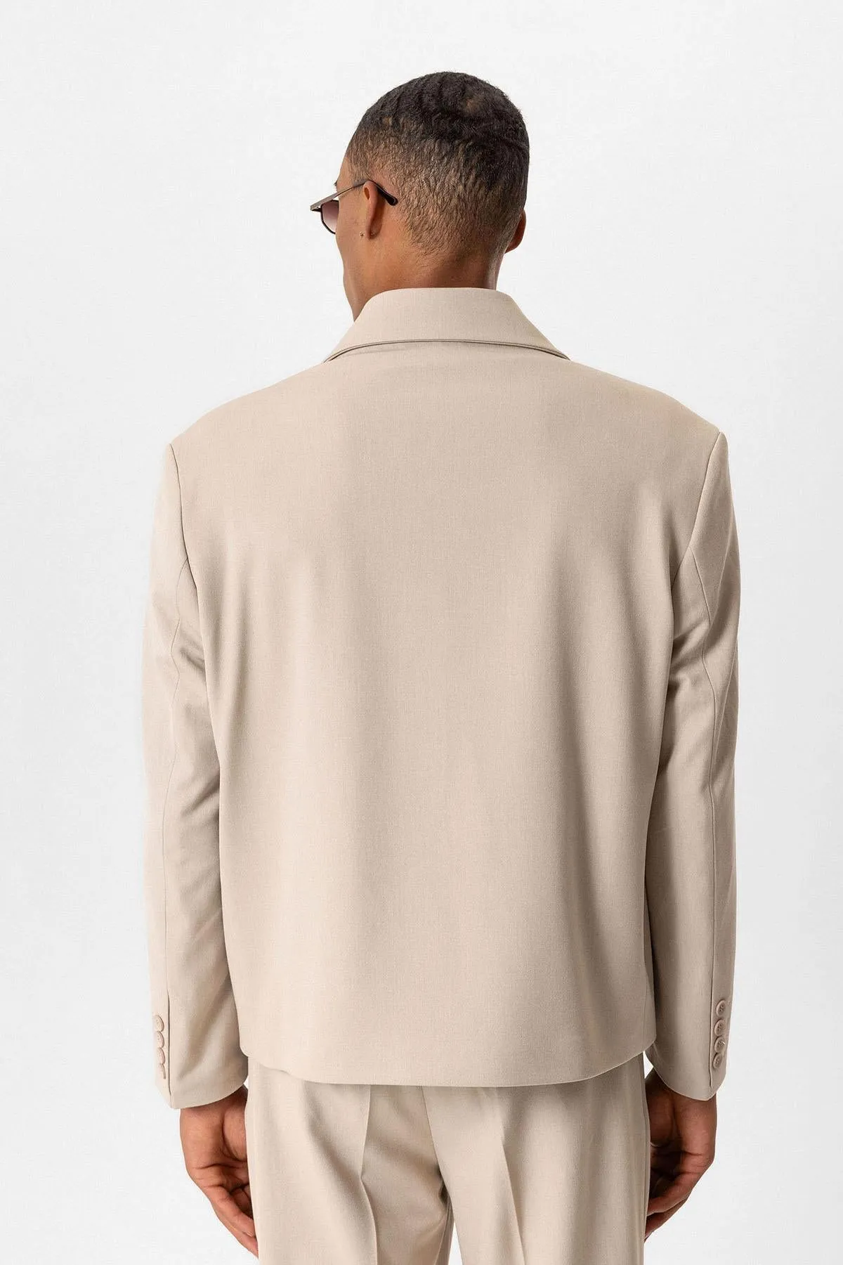 Beige Crop Fit Men's Blazer Jacket - Wessi