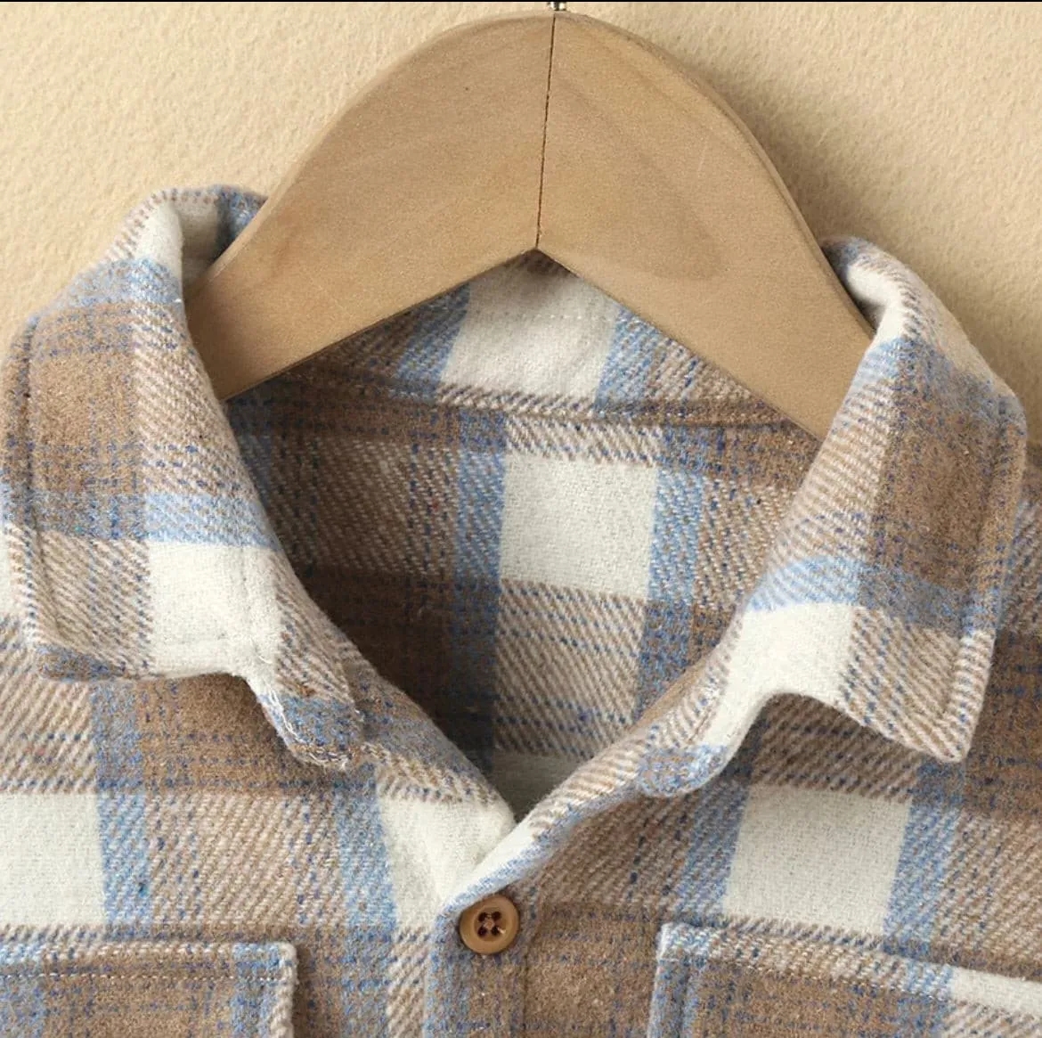 Boys Brushed Cotton Check Shirt Jacket - Natural