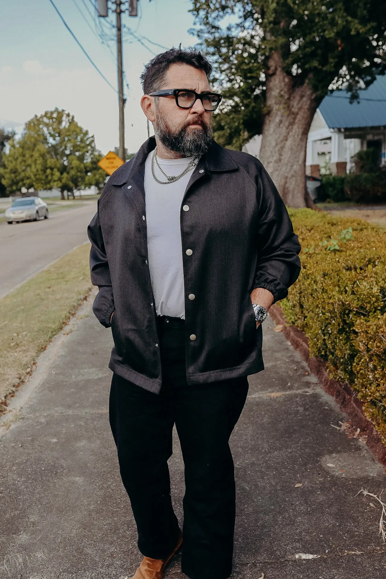 Coaches Jacket- Charcoal Wool