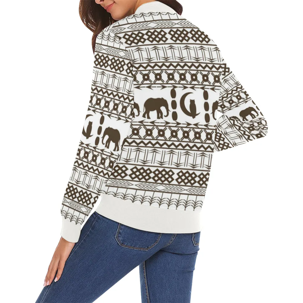 ELEPHANT ORNEMENT All Over Print Bomber Jacket for Women