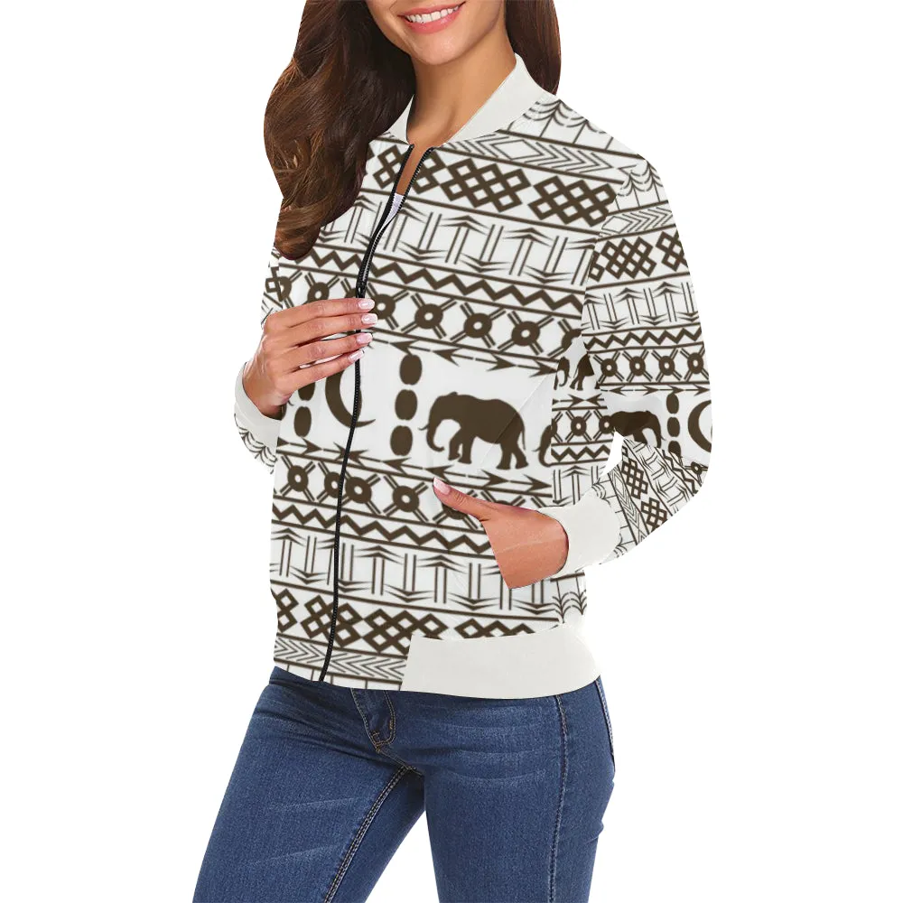 ELEPHANT ORNEMENT All Over Print Bomber Jacket for Women