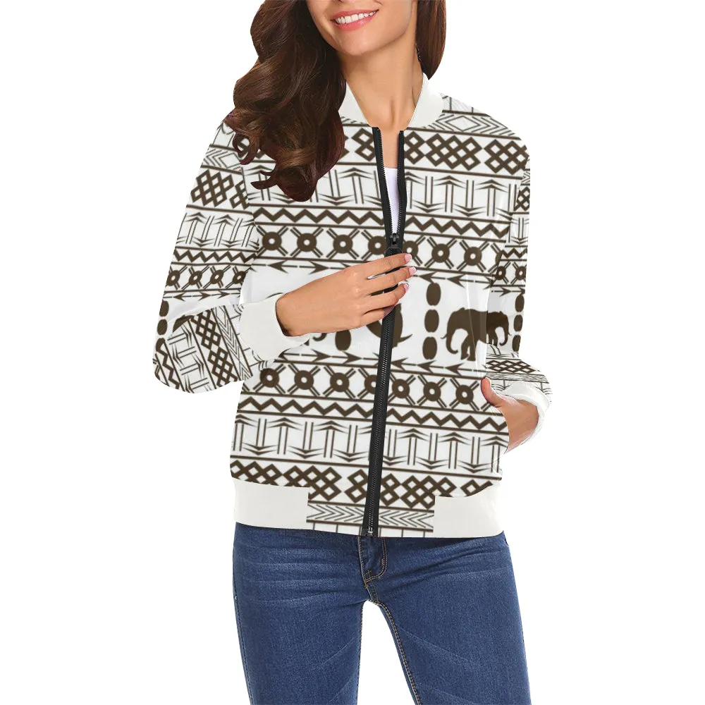 ELEPHANT ORNEMENT All Over Print Bomber Jacket for Women