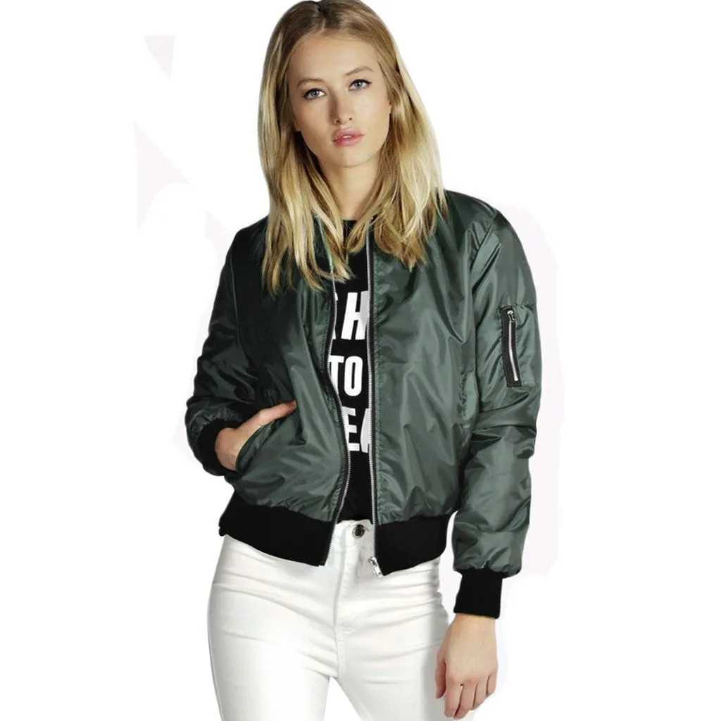 female jacket zip up bomber biker jacket padded fashion women's jacket