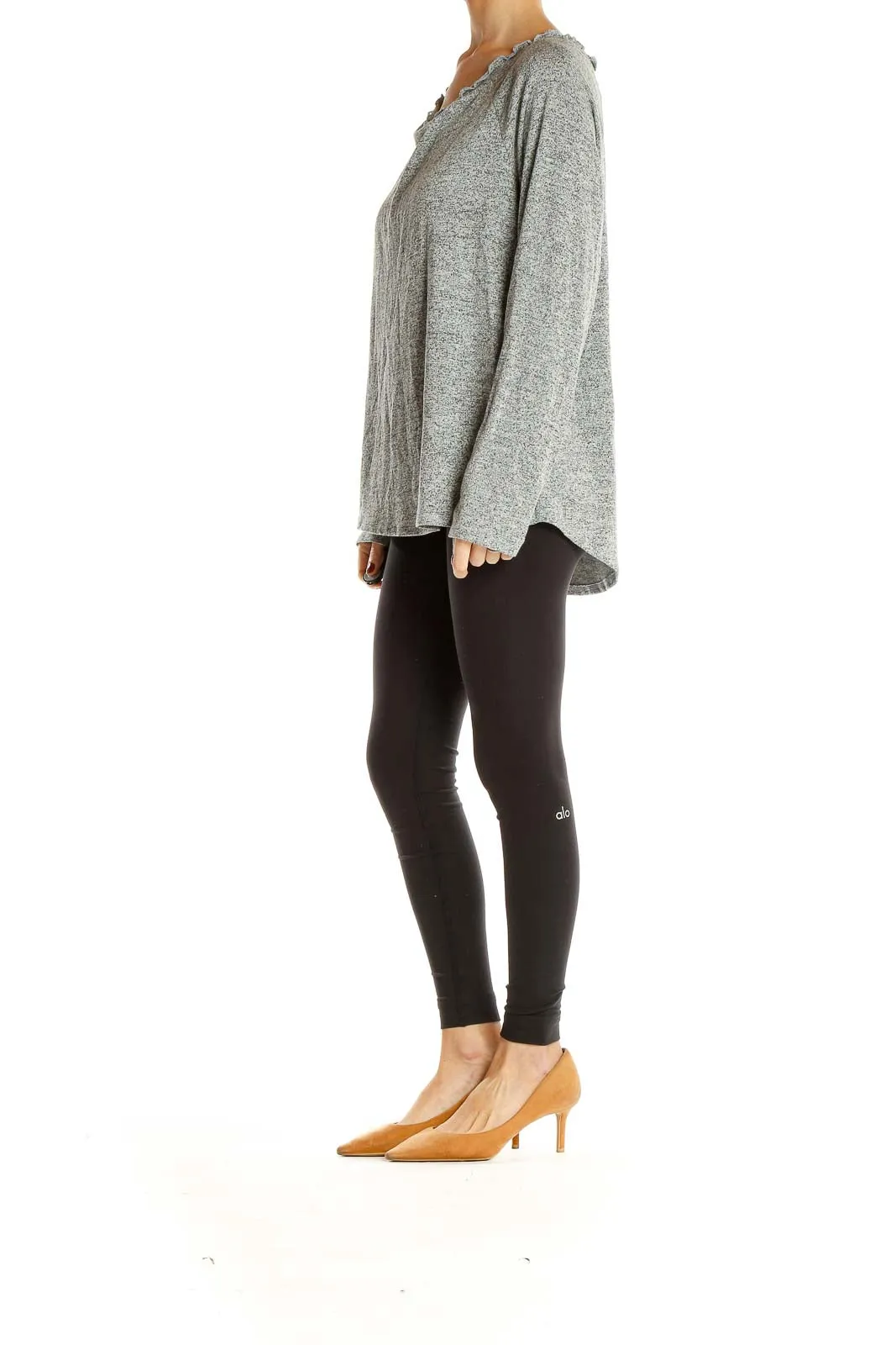 Gray Heathered Ruffle-Neck Knit Top