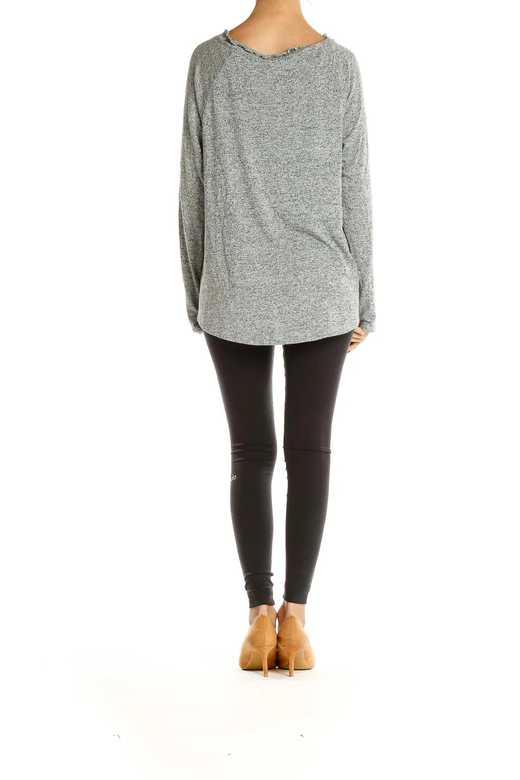 Gray Heathered Ruffle-Neck Knit Top