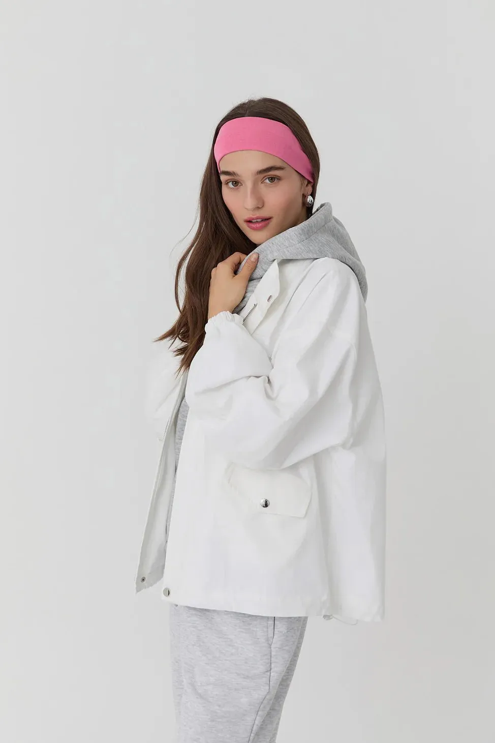 Hooded Pocket Detailed Jacket White