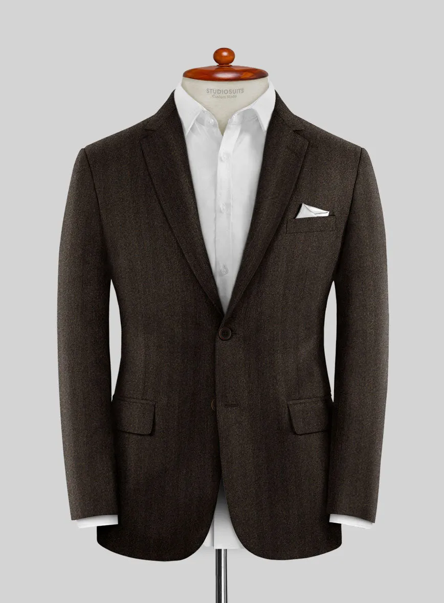 Italian Dark Brown Herringbone Flannel Jacket