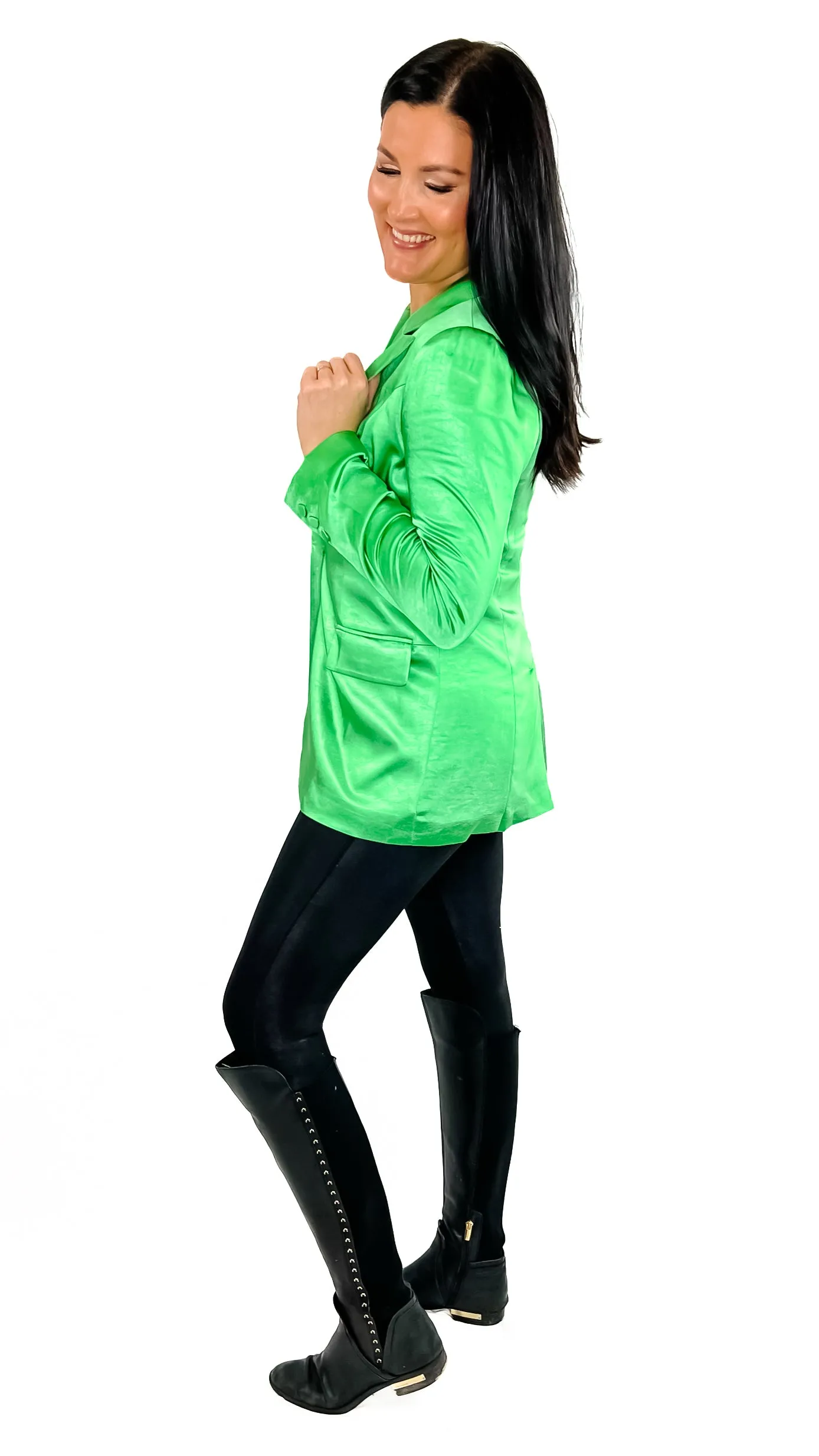 Mara Long Sleeve Pocket Satin Blazer- Spearmint- Size Large Sold As-Is