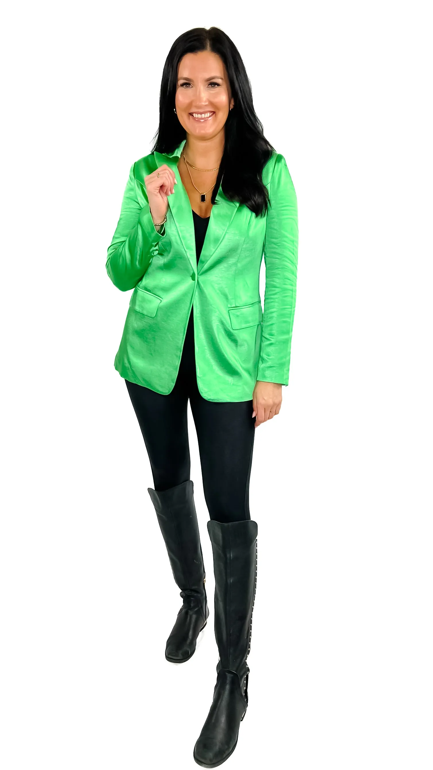 Mara Long Sleeve Pocket Satin Blazer- Spearmint- Size Large Sold As-Is