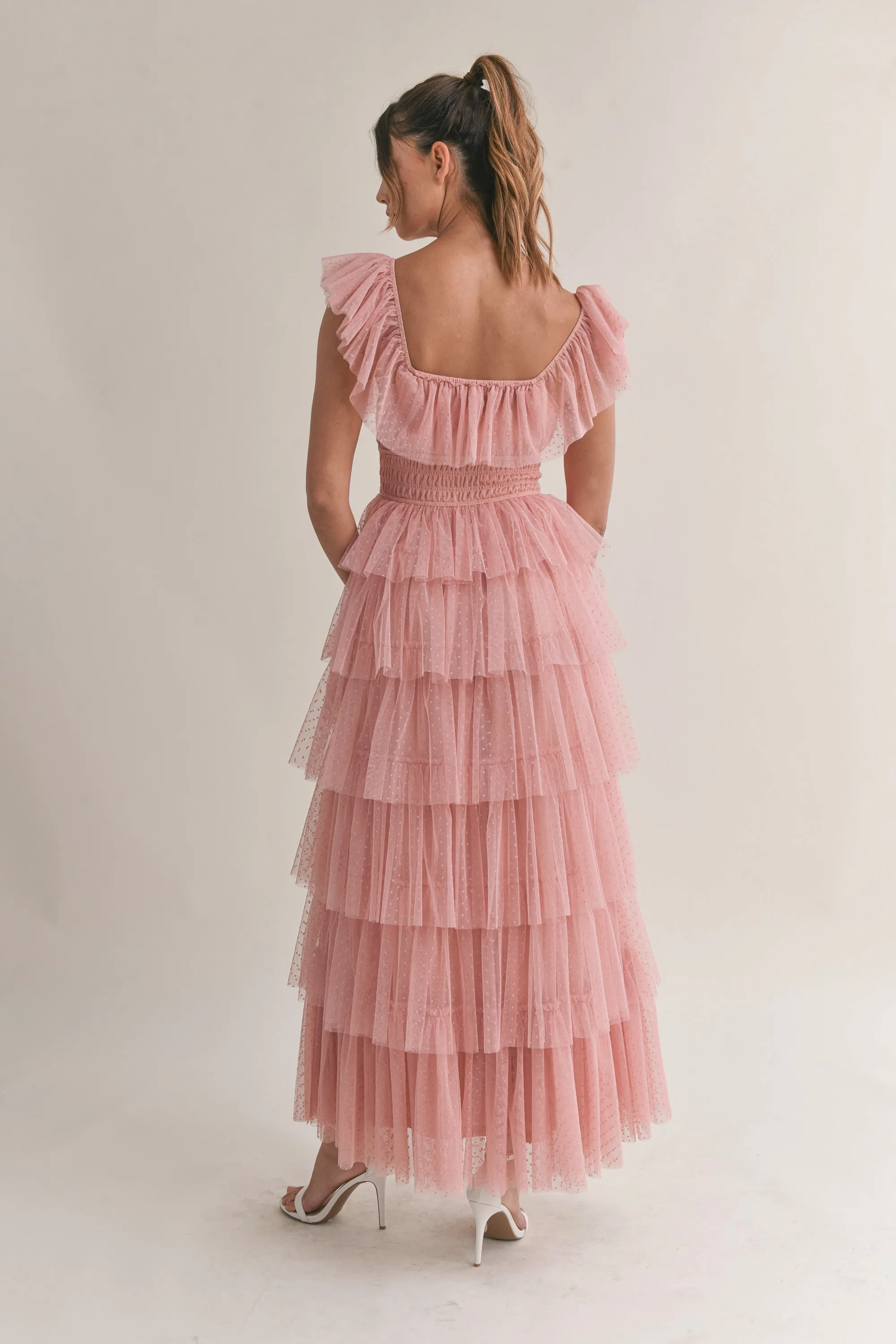 Margot Polka Dot Tulle Maxi Dress: Pink