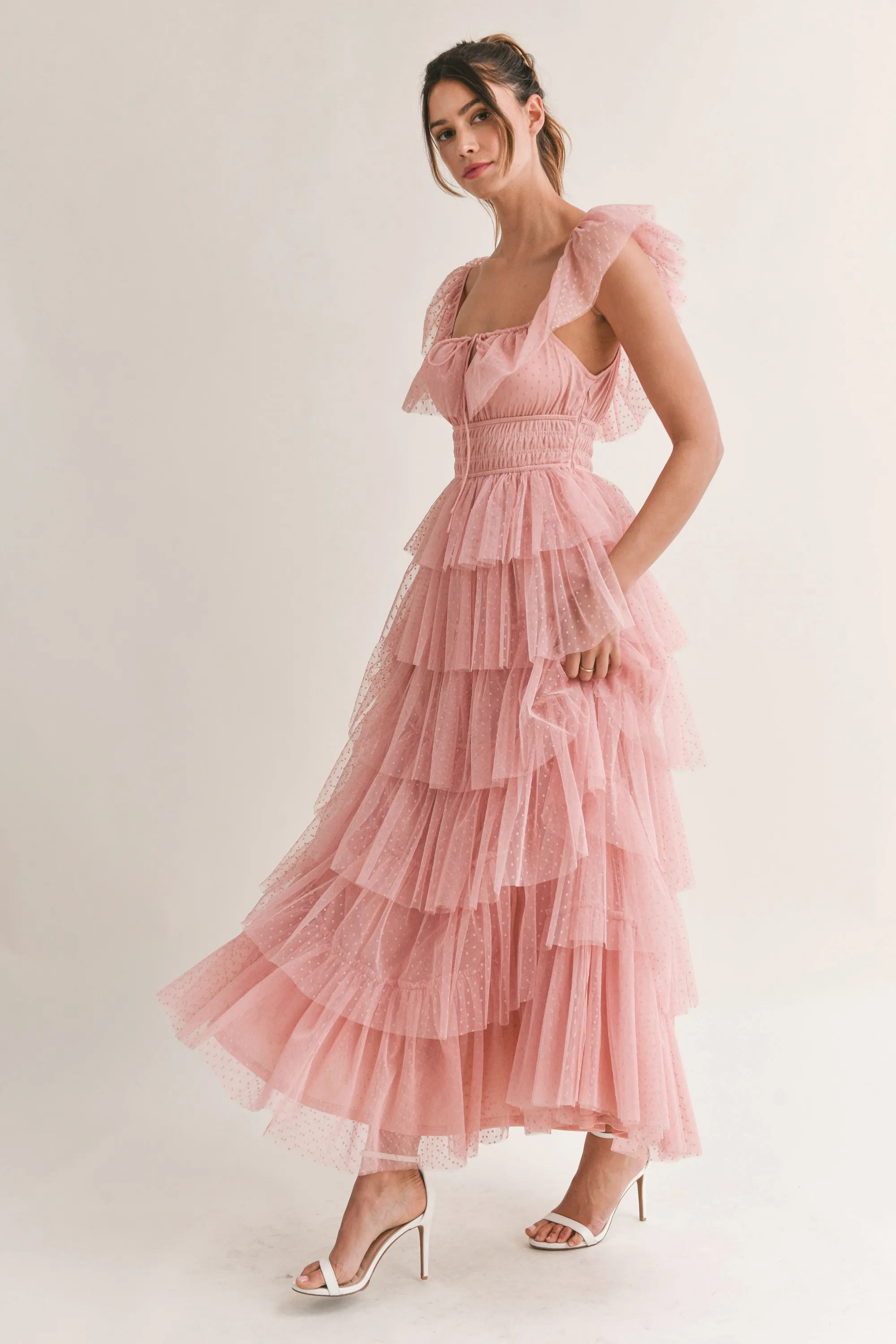 Margot Polka Dot Tulle Maxi Dress: Pink