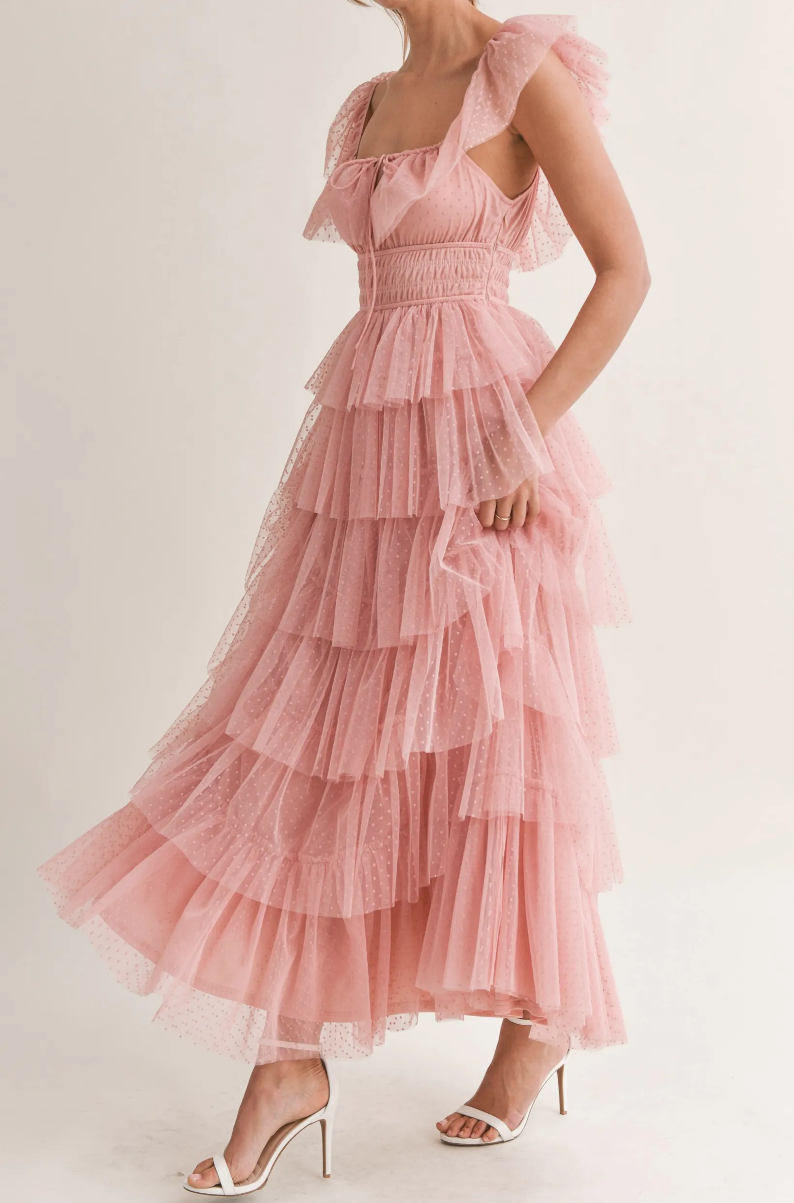 Margot Polka Dot Tulle Maxi Dress: Pink