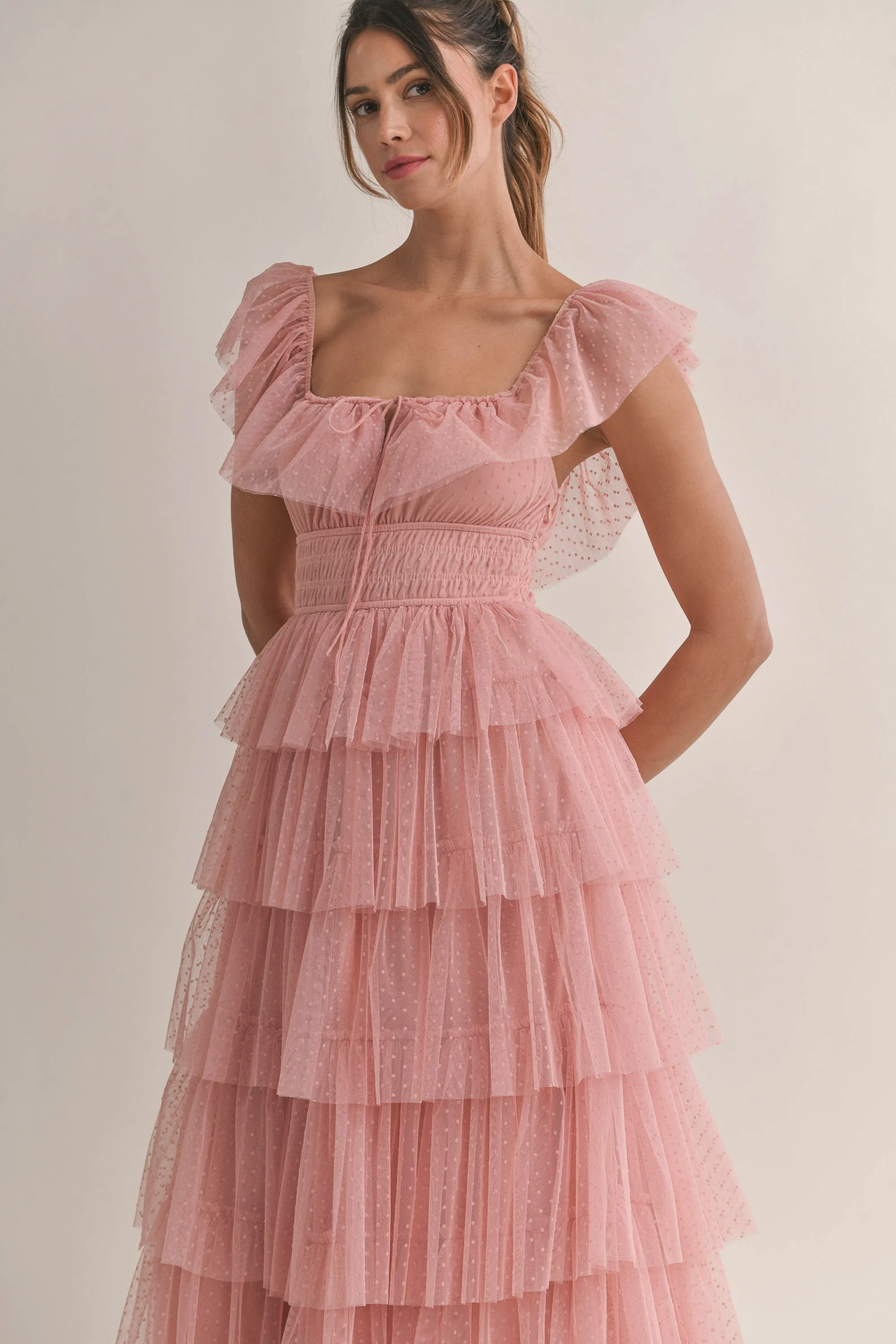 Margot Polka Dot Tulle Maxi Dress: Pink