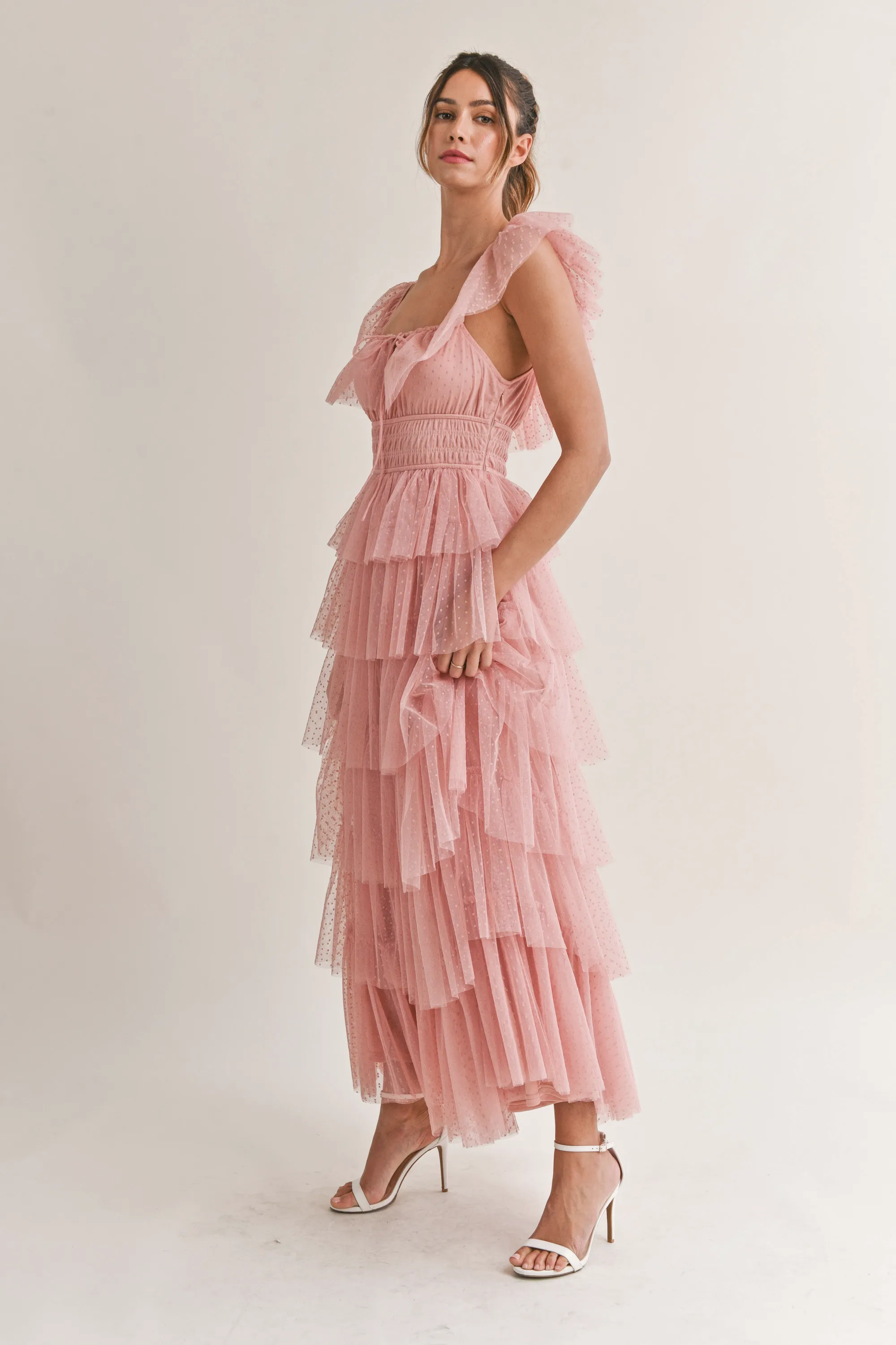 Margot Polka Dot Tulle Maxi Dress: Pink