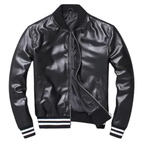 Mens Blaze Genuine Real Leather Bomber Jacket