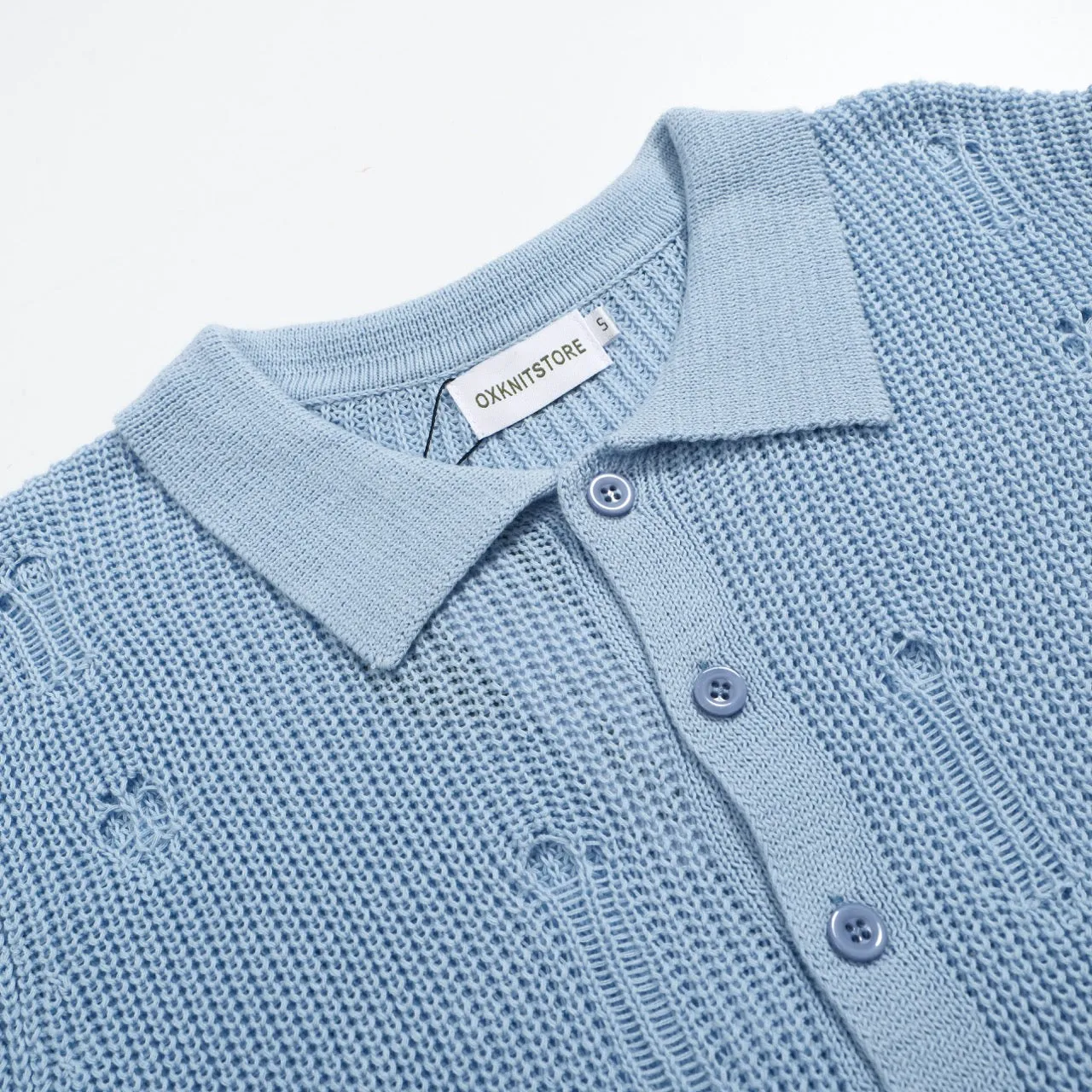 Men's blue ripped knit cardigan top