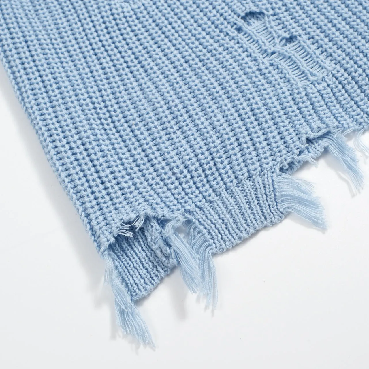 Men's blue ripped knit cardigan top