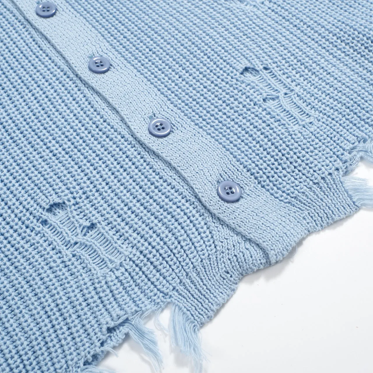 Men's blue ripped knit cardigan top