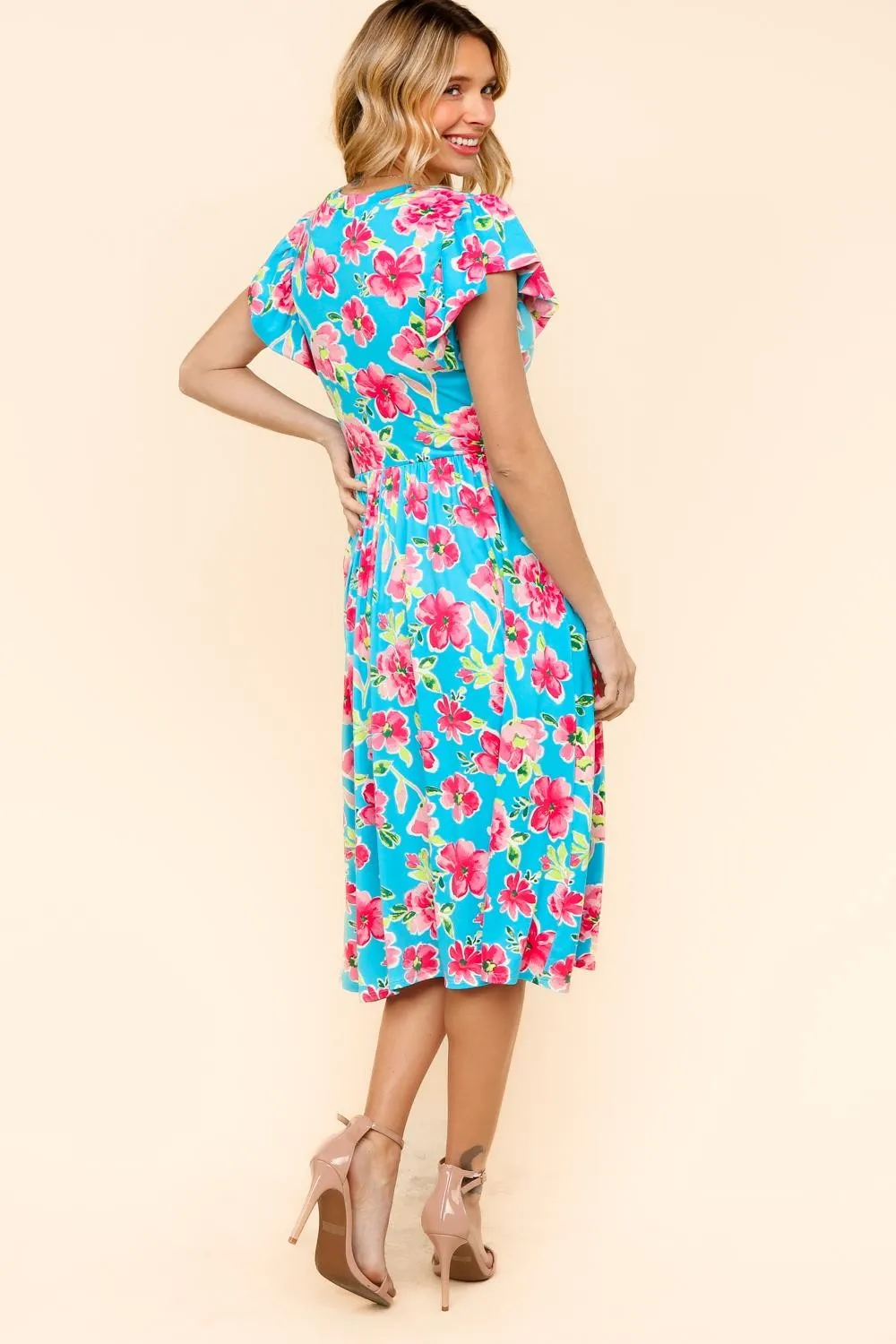 MIDI BABYDOLL DRESS W/ FOLDED RUFFLE SLEEVES
