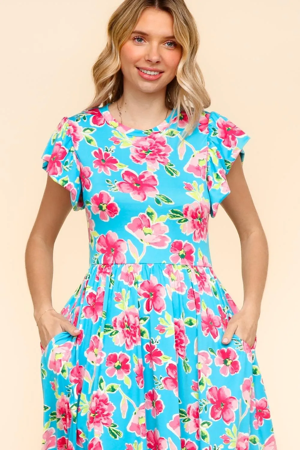 MIDI BABYDOLL DRESS W/ FOLDED RUFFLE SLEEVES