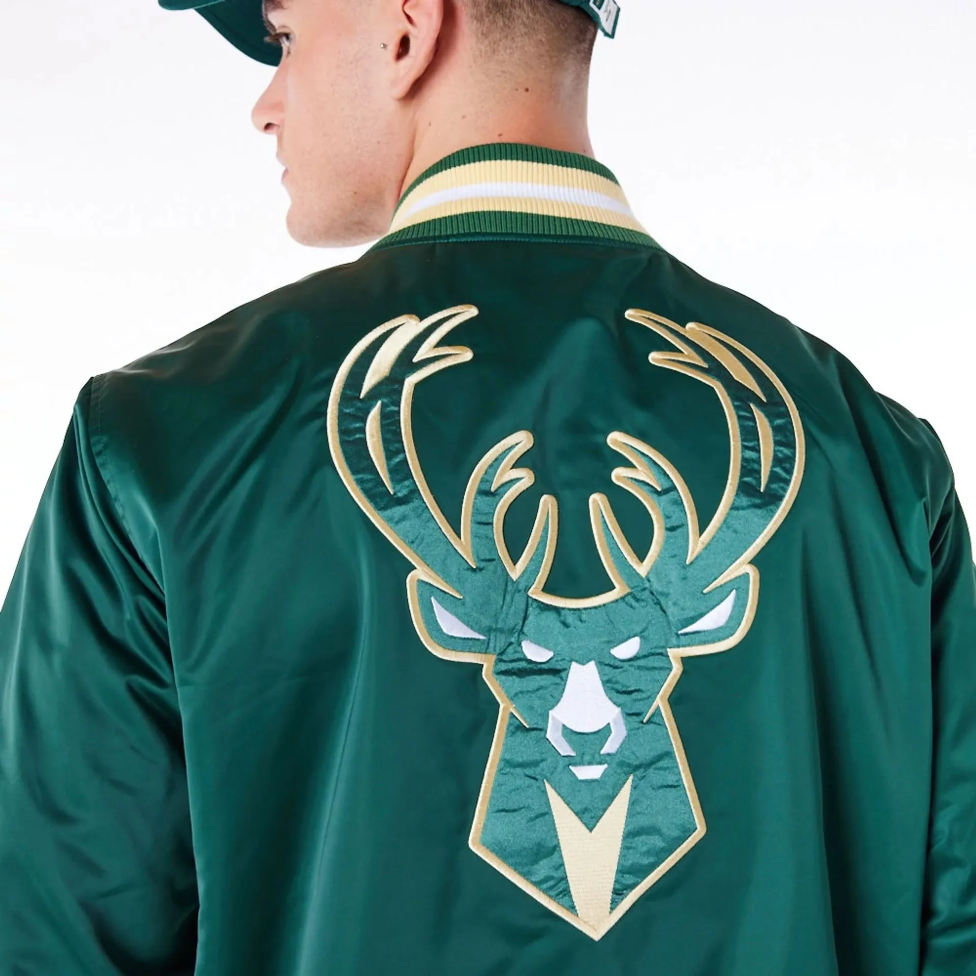 Milwaukee Bucks NBA Satin Dark Green Bomber Jacket