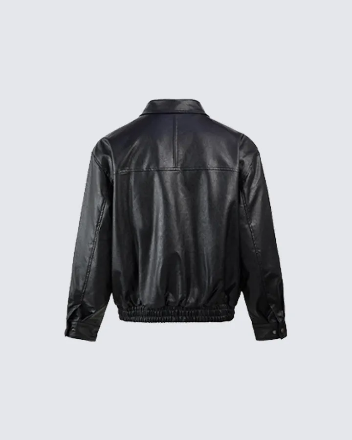 Multi-Pocket Retro Black Leather Jacket