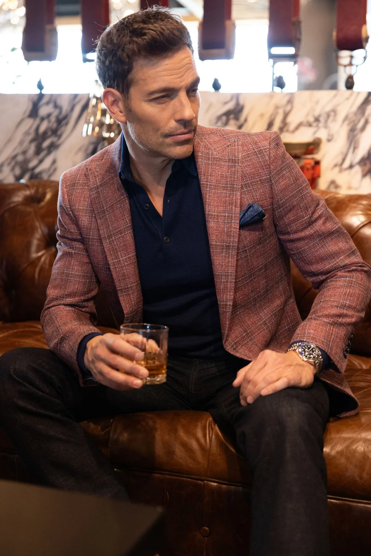 The George - Hopsack Glencheck Jacket - Red