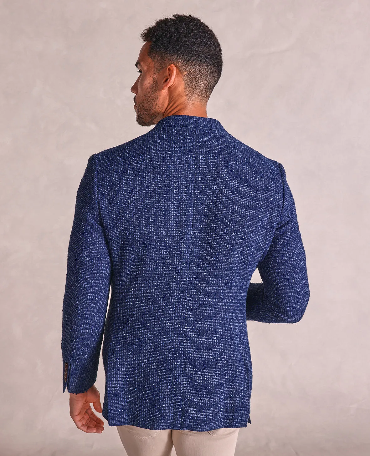 The George - Textured Gingham Soft Jacket - Blue/Navy