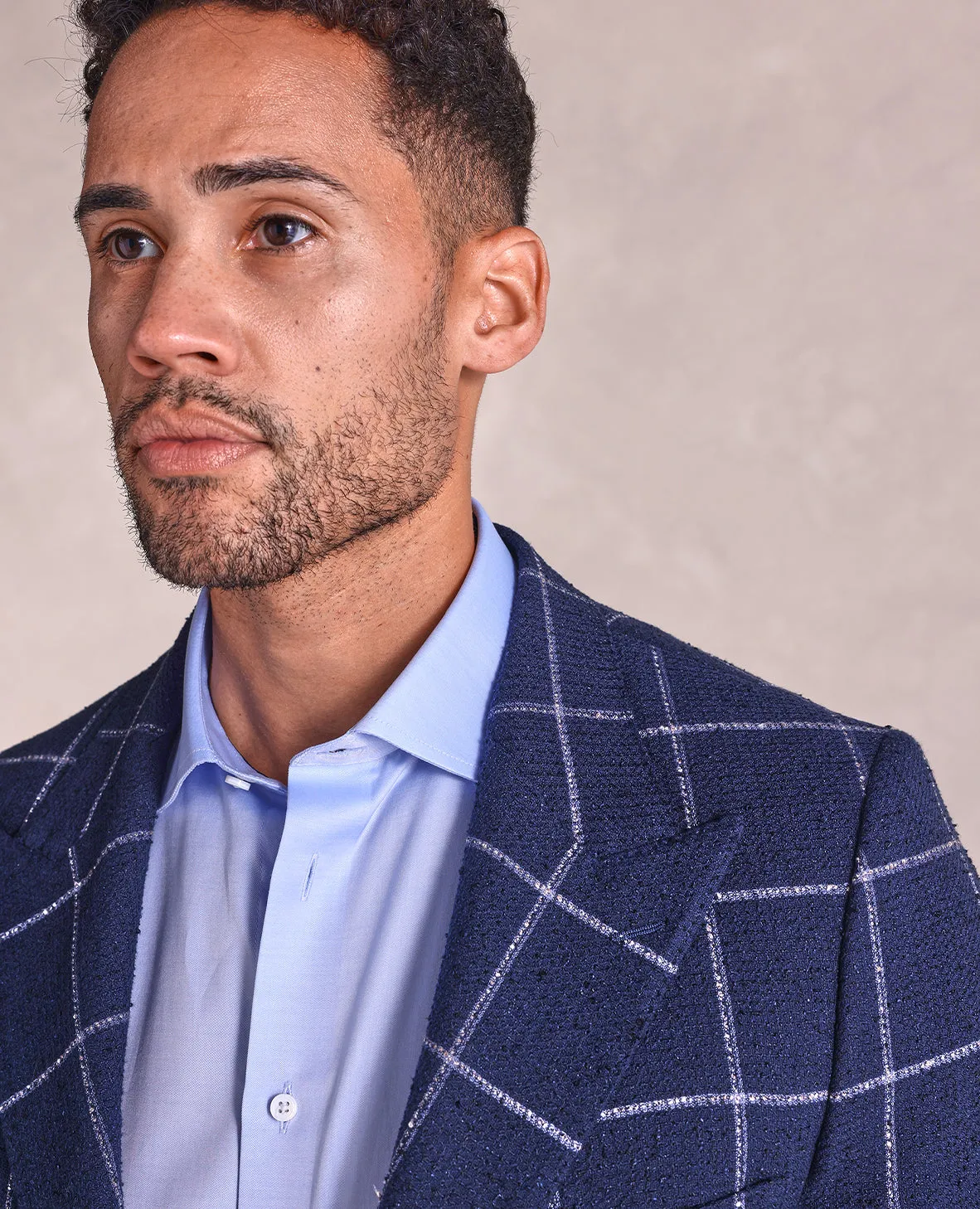 The George - Textured Windowpane Soft Jacket - Navy/Blue