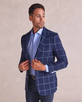 The George - Textured Windowpane Soft Jacket - Navy/Blue