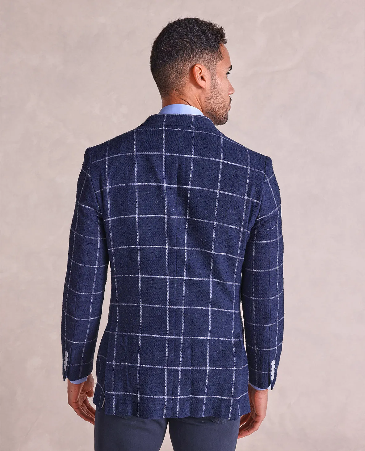 The George - Textured Windowpane Soft Jacket - Navy/Blue