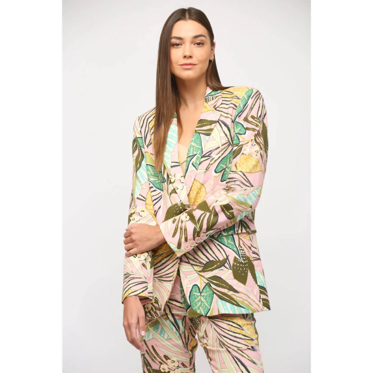 Tropical Print Linen Blazer