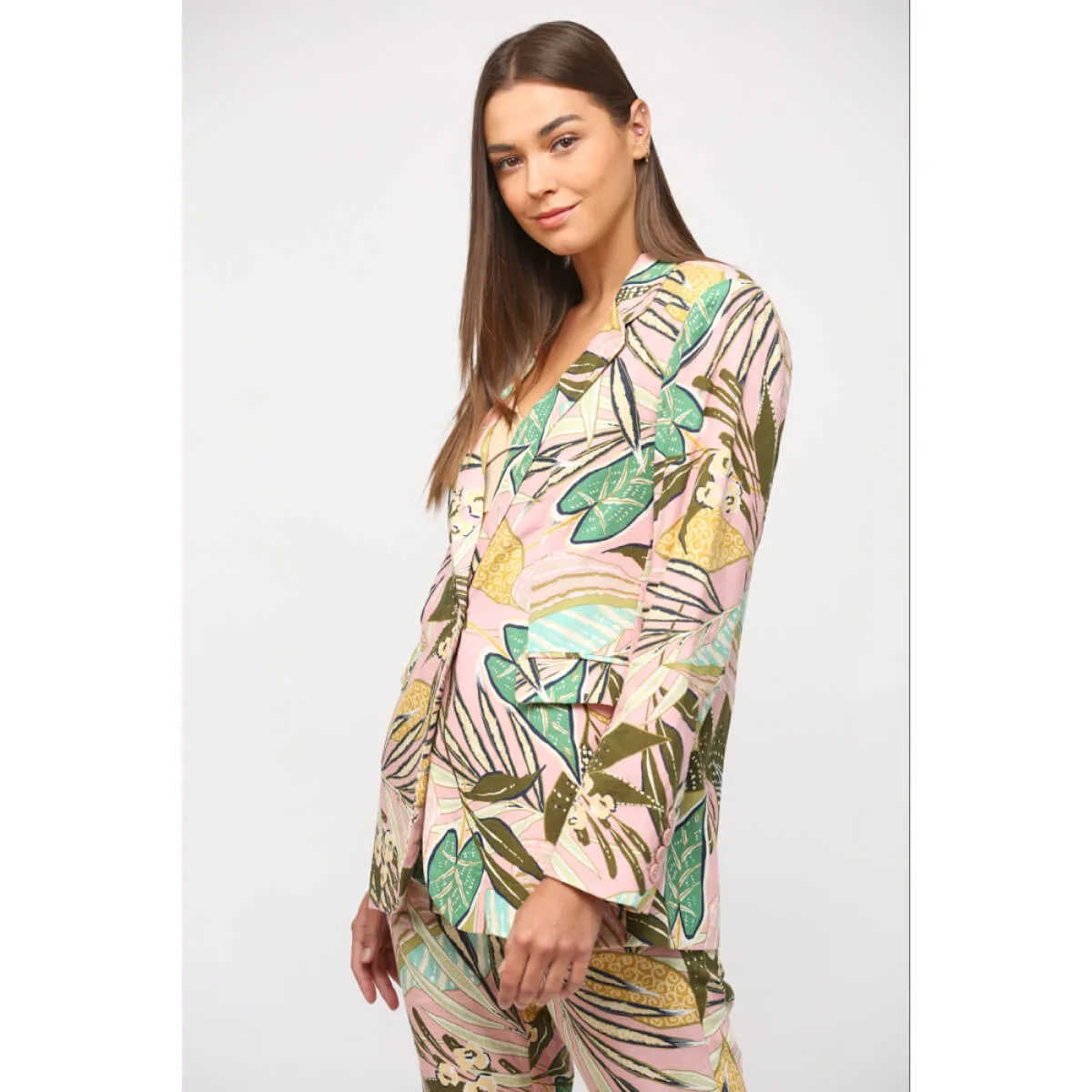 Tropical Print Linen Blazer