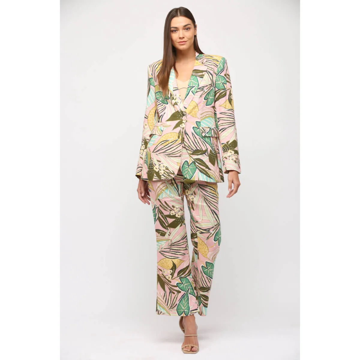 Tropical Print Linen Blazer