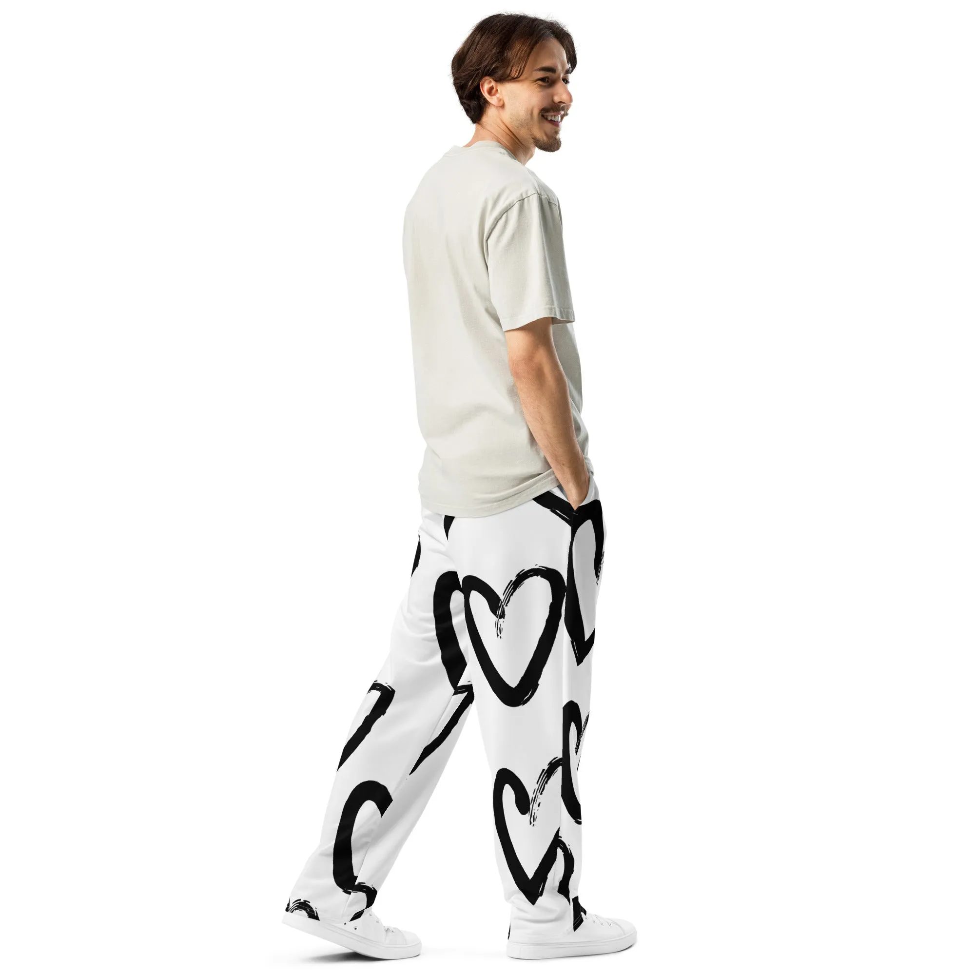 Valentines Day Wide Leg Joggers - Love Hearts (Glamourange Valentine Day Gifts Wide Leg Joggers - Design 009)