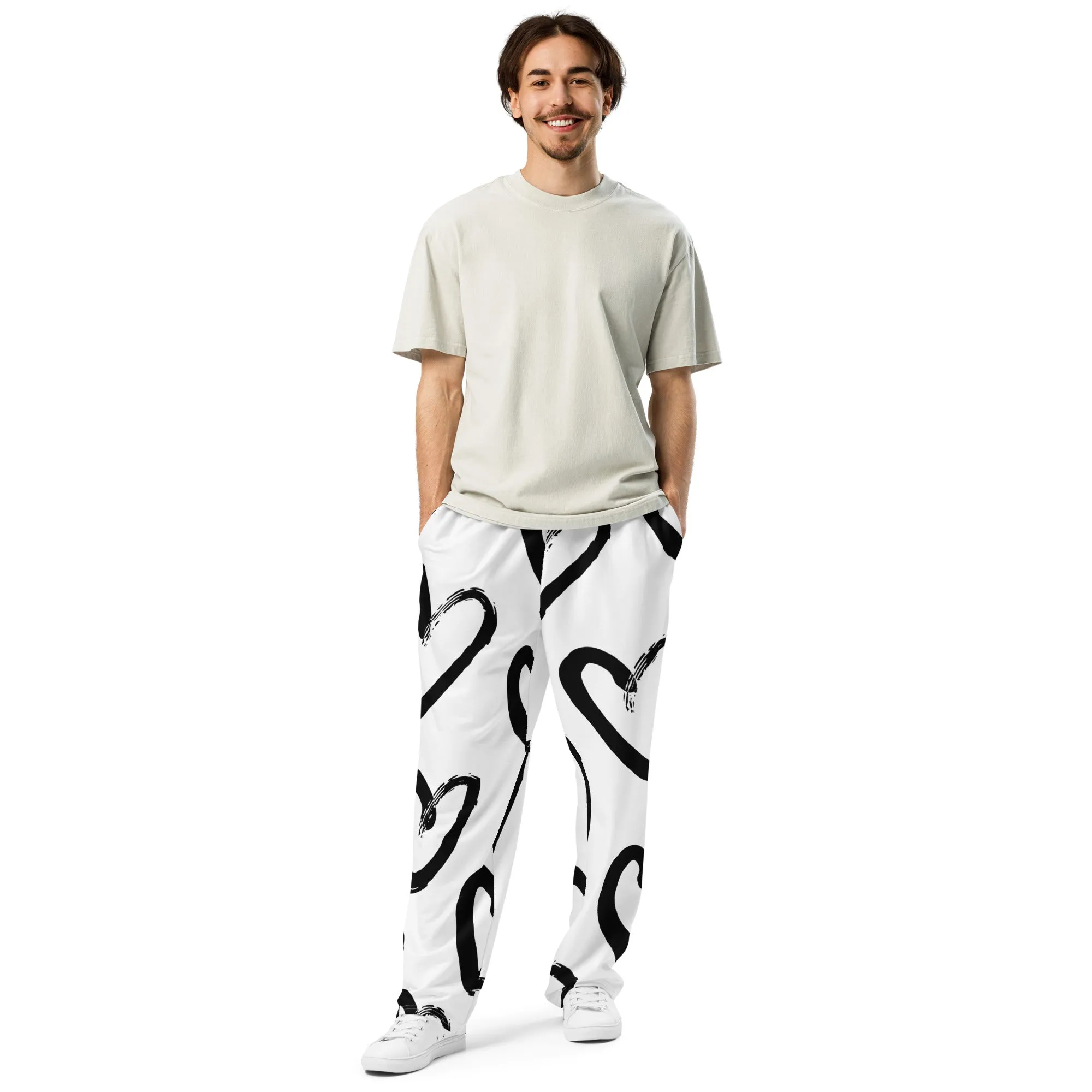 Valentines Day Wide Leg Joggers - Love Hearts (Glamourange Valentine Day Gifts Wide Leg Joggers - Design 009)