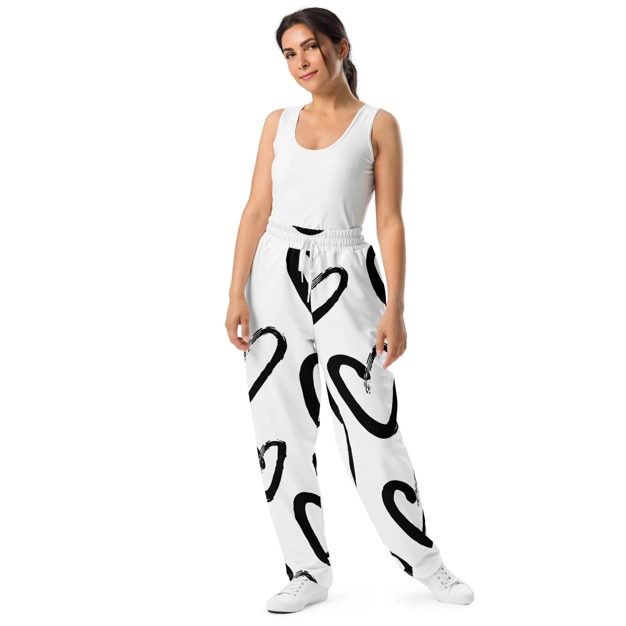Valentines Day Wide Leg Joggers - Love Hearts (Glamourange Valentine Day Gifts Wide Leg Joggers - Design 009)