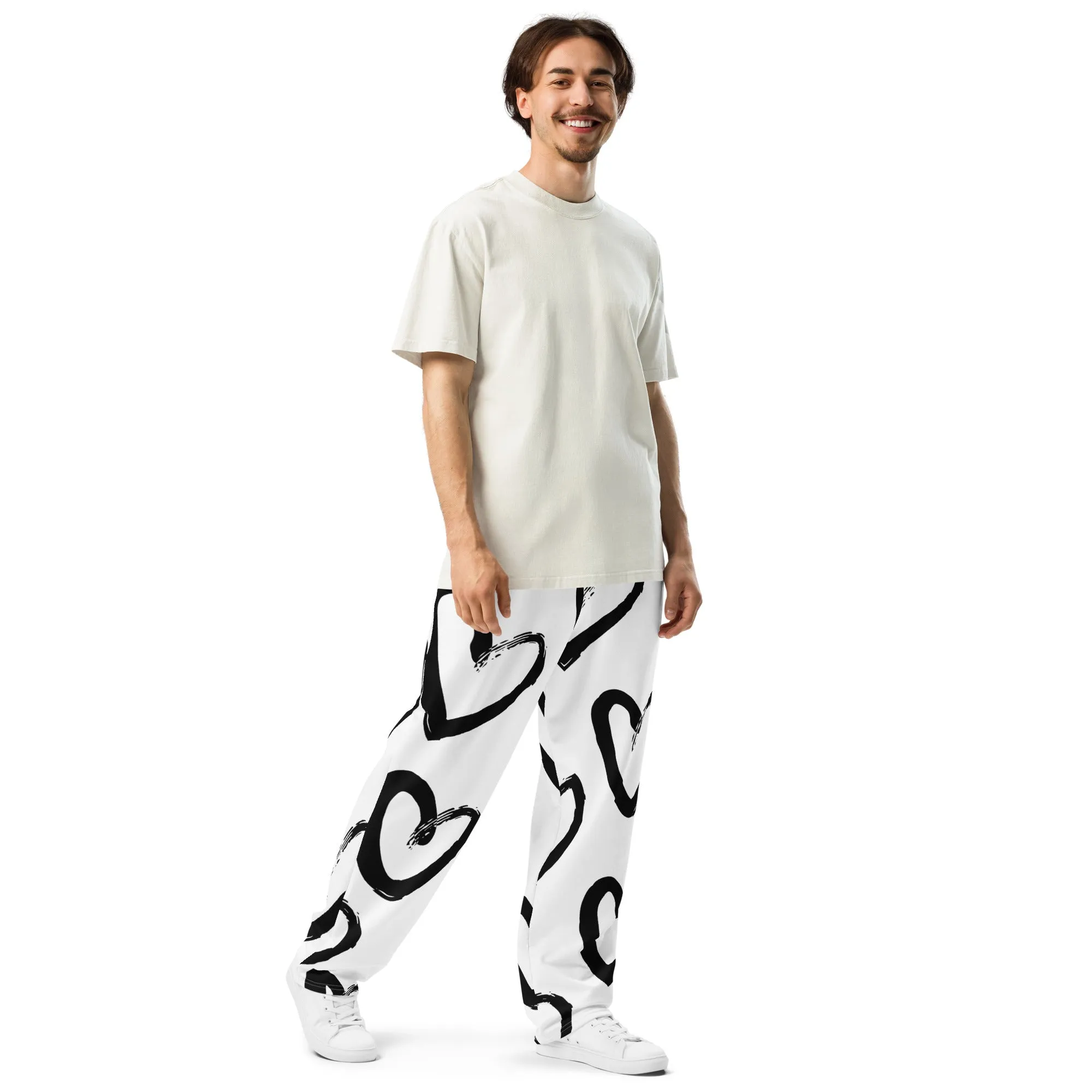 Valentines Day Wide Leg Joggers - Love Hearts (Glamourange Valentine Day Gifts Wide Leg Joggers - Design 009)