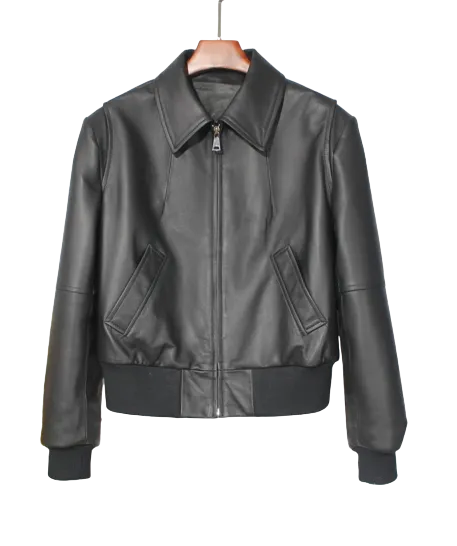 Womens Everly Genuine Lambskin Leather Bomber Jacket