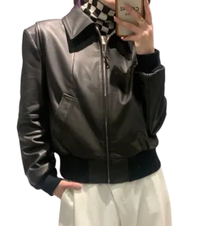 Womens Everly Genuine Lambskin Leather Bomber Jacket