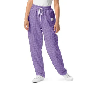 Women's Lavender Geometric Pattern Wide-Leg Joggers