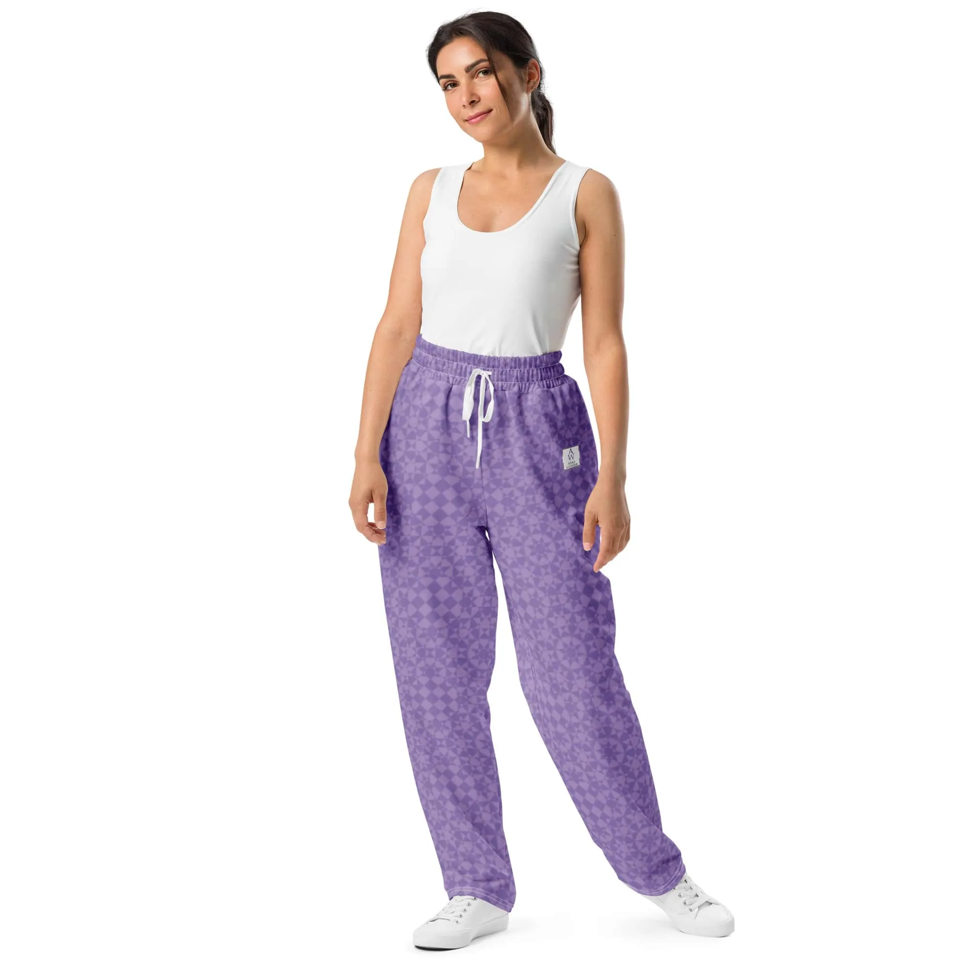 Women's Lavender Geometric Pattern Wide-Leg Joggers